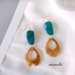 ワンコインSALE❤︎ グリーン×ブラウンフープピアス  大人カラー / イヤリング /樹脂ピアス  / サージカルステンレスピアス