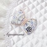 【 犬用💙バレッタ 】 おしゃれ　トップノットペット　子供　ヘアアクセサリー　リボン　バレッタ　♡AquaMana♡