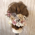 人気No.3★［13追加再販］12本　ピンク×ベージュ　ドライフラワー　ヘアパーツ　ヘアアクセサリー　ヘッドドレス　髪飾り　成人式　卒業式　結婚式　ウエディング　ブライダル　和装 子供