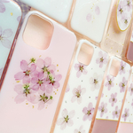 桜とかすみ草 🌸 押し花スマホケース