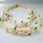 デイジーフラワー🌸パール　親子でお揃い　ビーズネックレス（2本組）セット販売　ギフト　ビーズステッチ　ビーズアクセサリー