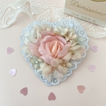  Hearty flowers brooch/blue heart and pink rose