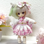【オビツ11】桜柄の着物ドレスセット<ホワイト×ピンク>【ピコニーモP】
