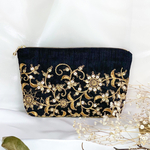 【限定1点】インドシルク刺繍ファスナーポーチ《マチ有》