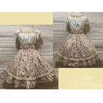 GW特別価格♪1点物*クラシカルローズ薔薇柄シャーリングワンピース★ベージュ×生成レース(即納品)