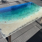 eico様専用　　センターテーブル エメラルドブルーのムーンビーチ  波打ち際のシェルやスターフィッシュ  minamo 水面 海 砂浜 サンゴ 