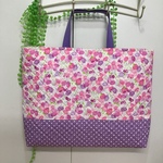 【受注制作】W45×35cm ★白色 ラベンダー ドット いちご 花柄 🍓★ ショルダー 大きめレッスバッグ