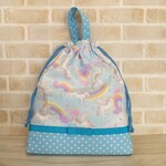 体操服袋持ち手つき☆ユニコーン・ブルー☆グログランリボン