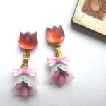 チューリップのお花と花束のピアス・イヤリング
