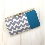 グレーなみ柄×ターコイズブルー・長財布