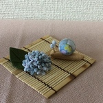 ちりめん細工:梅雨の飾り(紫陽花とかたつむり 水色)
