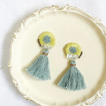 刺繍タッセル2wayピアス/イエロー×ペールブルー