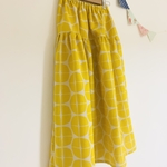 ＊北欧風ラウンド柄♪綿麻マキシティアードスカート(yellow)＊