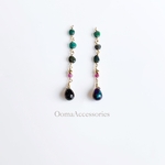 ブラックオパールとジルコンのキラキラピアス