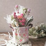 3点限定15%OFF母の日❀【カーネーション+】Pink系ナチュラルブーケ in 花模様の布バスケット