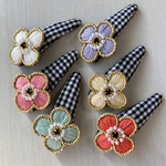 アネモネ刺繍　ギンガムピン