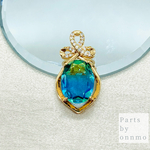 【再販】1pcs・バイカラーオーバルデザインチャーム（green,blue）e-24