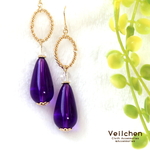 ◆感謝価格◆パープルドロップのオーバルピアス（イヤリング）
