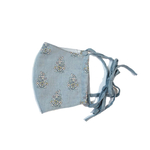 european flower ribbon mask 〈blue〉【 おしゃれ 大人 立体 布マスク ﾘﾎﾞﾝﾏｽｸ きれいめマスク　マスクカバー　フィルターポケット　紐　花柄　リネン混　 】