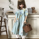 リカちゃん服＊お花のワンピ・ブルーグリーン