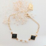 ✨値下げしました✨クリアのさざれ石と黒◆のつなぎパーツのブレスレット　012