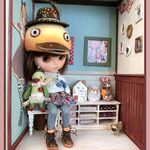 ブライス用とり帽とハチドリはっちゃん（ブローチ）