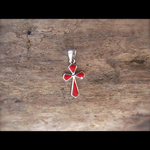 Silver jewelry / Red Coral Flat inlay cross pendant top✳︎
