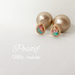 オパールとコットンパールの2faceピアス beige