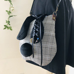 【編み上げ】チェック黒しっぽ探偵【布帛】大うさぎポシェット