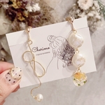 新作♡*°アシンメトリー×くねくねパール×ロング淡水パール風コインビーズ イヤリング　ピアス