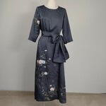 着物リメイク ワンピース 7分袖 ドレス 訪問着 グレー