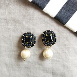 ビーズ刺繍 イヤリング ブラック オニキス