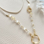 ❇︎minne限定◇4wayマスクストラップ/眼鏡ホルダー/ネックレス/ブレスレット《オフホワイト》キャッツアイ&フロストガラス/チェコビーズ/マスクコード【グラスコードにも変更可能】