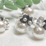 【2個】イミテーション パール　フラワー　シフォン　パーツ