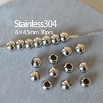 <30個> ステンレス304 金属アレルギー対応 スペーサービーズ 6×4.5mm
