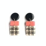 plaid & pink dangle チェック×ピンクダングルピアス/イヤリング(アレルギー対応)