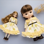 【2点セット】リカちゃんソランちゃんお揃いワンピース（白地黄色チェック）