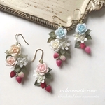 薔薇とイチゴのブーケ ピアス・イヤリング 