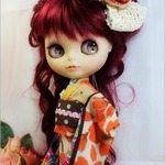 ネオブライス用　お正月は着物！　オレンジ桜×ブルー