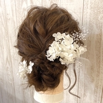 ［14追加再販］ 8本　紫陽花×かすみ草　ホワイト　白　アジサイ　結婚式　成人式　卒業式　発表会　ヘアパーツ　ヘアアクセサリー　ヘッドドレス　チュール　袴　振り袖　はかま　カスミソウ　子供　二次会