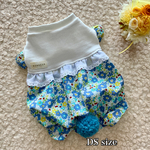 値下げ✨犬服！小型犬DSサイズ バルーンポンポンワンピ＊小花・苺柄🌸🍓ブルー　2,400円→2,300円