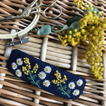 【バレッタ】ミモザ、マーガレット刺繍