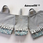 くすみグレー　レッスンバッグ　さくらんぼ　入園　入学　通園グッズ　3点セット　体操服袋　女の子　ナチュラル　北欧　フランス　サイズオーダー　可能　小花　ボンポワン　花柄　yuwa グレィッシュグリーン