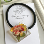 【今だけ送料無料】.*･ﾟ押し花×薔薇×ホワイト レジン ヘアゴム.ﾟ･*.