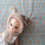 リカちゃん　くまちゃん帽子　ミルク耳ベージュもこもこ