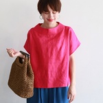 リネンブラウス　上品♪ボトルネックブラウス   2サイズ　ピンク 0031PK　