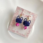 【送料無料】【アシンメトリー♡猫好きさんへ】　no.445 水引 ♡ イヤリング or ピアス