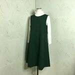 　ゆったりシルエットのフレアージャンパースカート　Ｌ　着丈102  深緑色ウールポリツイルウールポリツイル