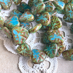 光る！【3コセット】JIRI＊IVANA#czech beads#チェコビーズtriangle→heart18✖️17㎜　aqua blue/picasso