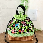 巾着 バッグお弁当袋 おむつポーチ ランチバッグ＊はいから横丁×黒 レトロアニマル